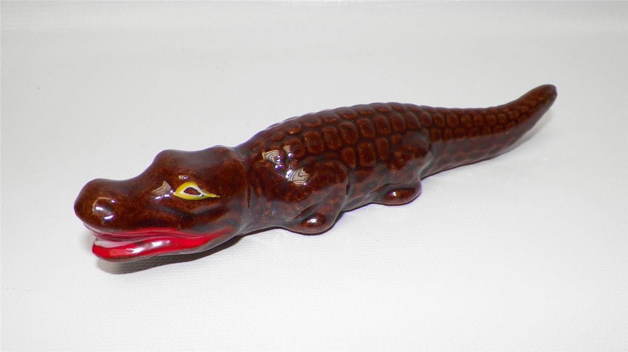 Vtg Japan Ceramic Crocodile Alligator Hollow Figurine 6"