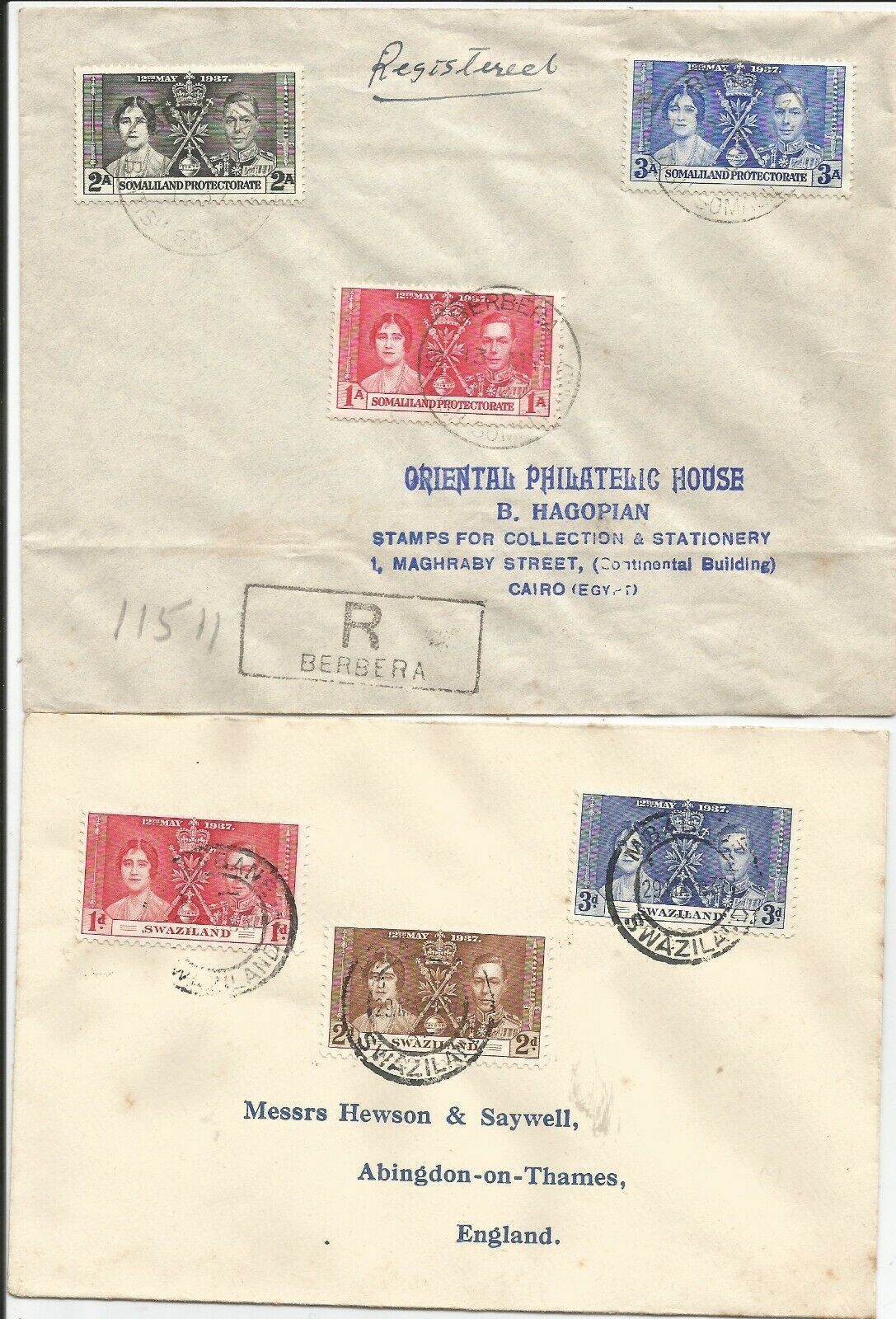 3 1937 Coronation Registered Or Fdc From Mauritius, Somaliland Prot., Swaziland