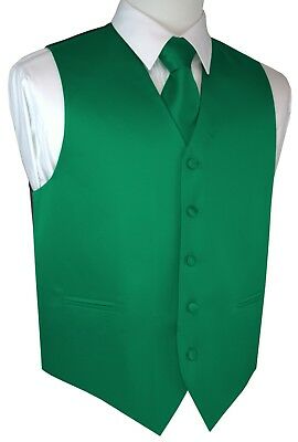 Men's Green Satin Tuxedo Vest, Tie & Hankie Set. Wedding, Prom, Dress, Formal