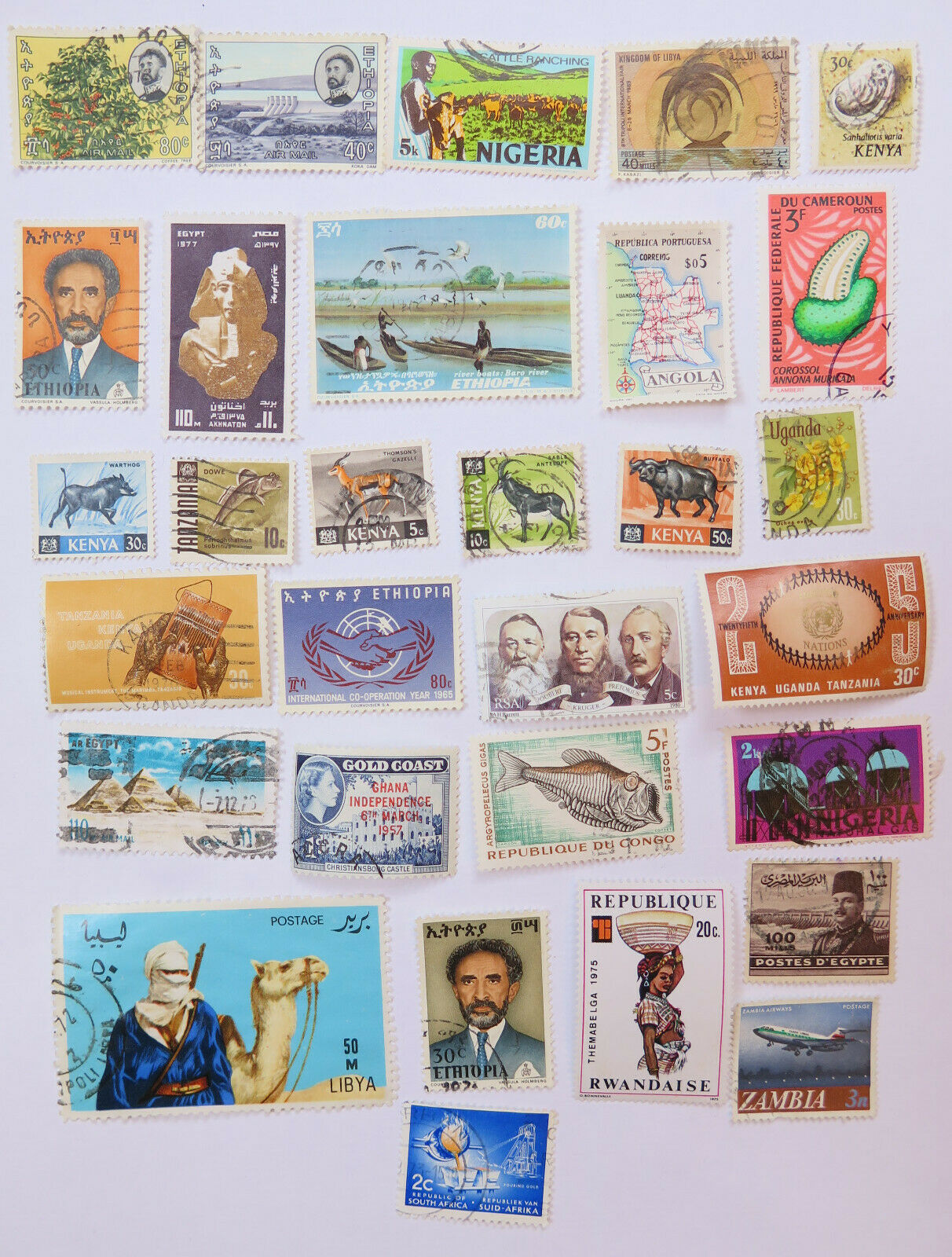 Africa 30 Postage Stamps 15 Countries Kenya Ethiopia South Africa Egypt Etc