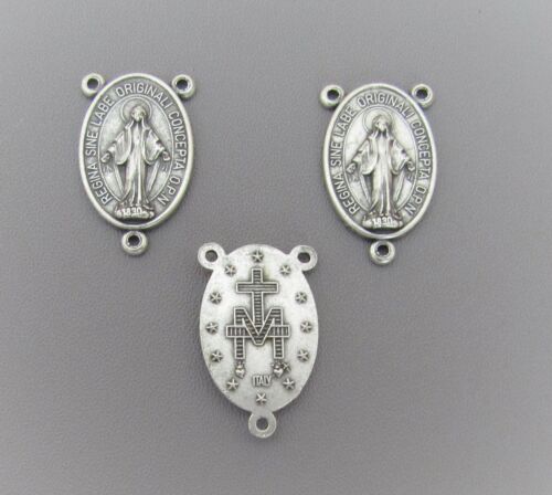 3 Pc Large Miraculous Oval Rosary Center Italy Centerpiece T105 Finish Silver