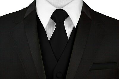 Men's Black Satin Formal Dress Tuxedo Vest, Tie & Hankie Set. Wedding, Prom