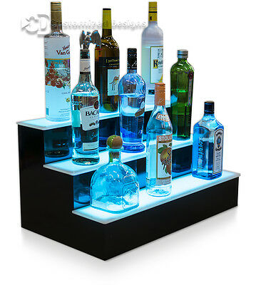 24" 3 Step Tier Led Lighted Shelves Illuminated Liquor Bottle Bar Display Stand
