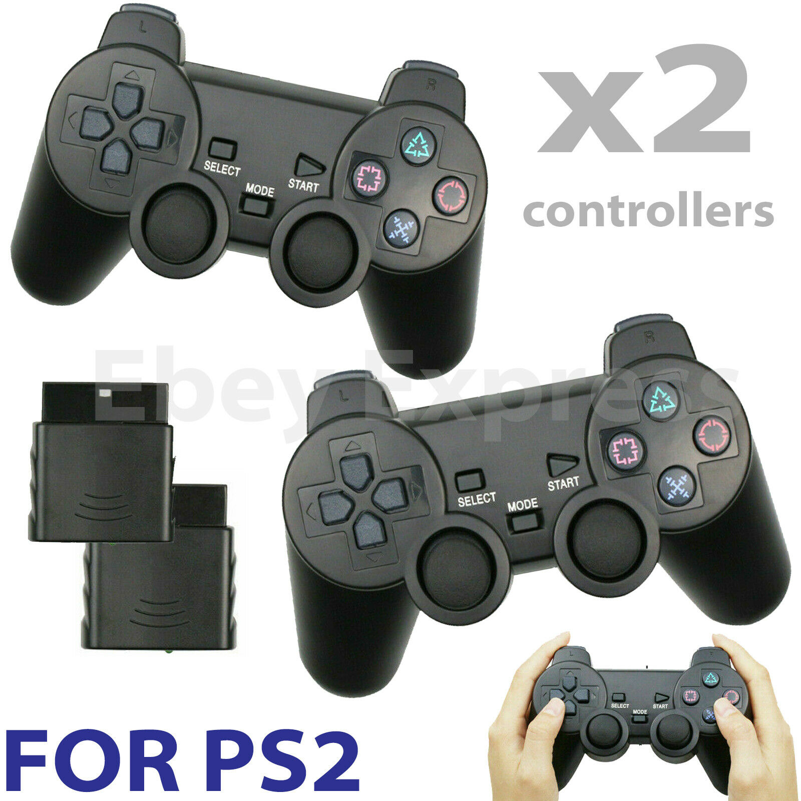 2x For Sony Ps2 2.4g Wireless Twin Shock Game Controller Joystick Joypad