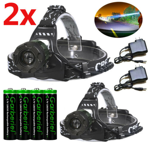 990000lm Zoomable Headlamp T6 Led Headlight Flashlight Torch +charger +battery