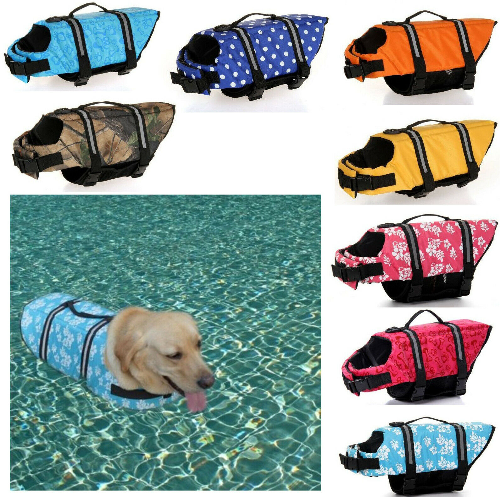 Life Jacket For Dog Saver Vest Preserver Adjustable Puppy Dogs Swim Water Safety