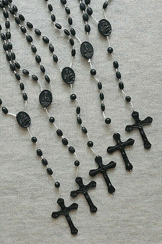 (5) Economic Nylon Cord Plastic Black Beads Rosaries