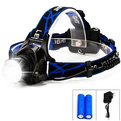 New 10000lm Led Zoomable 18650 Headlamp Head Light + 2x Battery + Charger