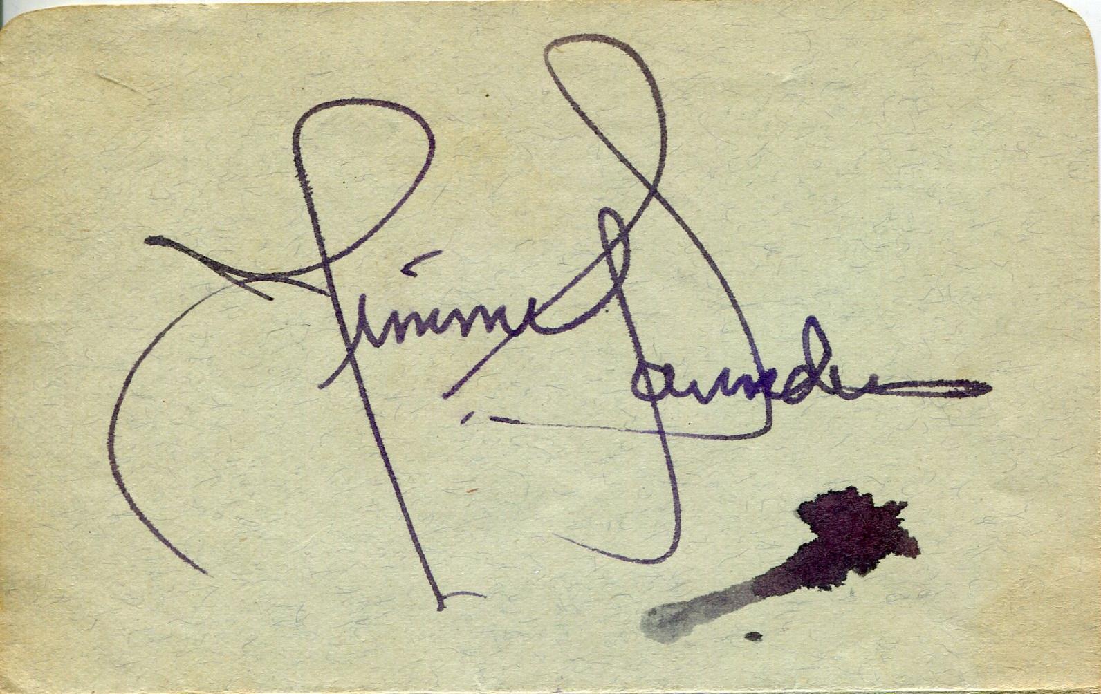 Jimmy Saunders Singer With Charlie Spivak / Harry James Signed Page Autograph