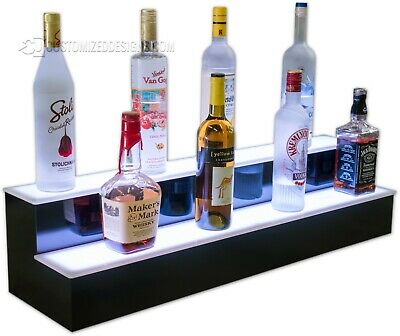 36" 2 Step Tier Led Lighted Shelves Illuminated Liquor Bottle Bar Display Stand