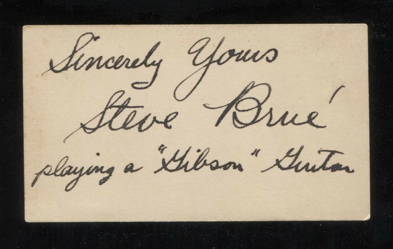 Steve Brue Signed Card 1933  Autographed Music Signature Playing A Gibson Guitar