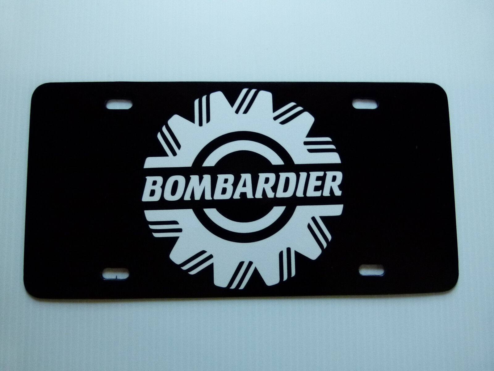 Vintage Bombardier Snowmobile Logo Black White Novelty License Plate