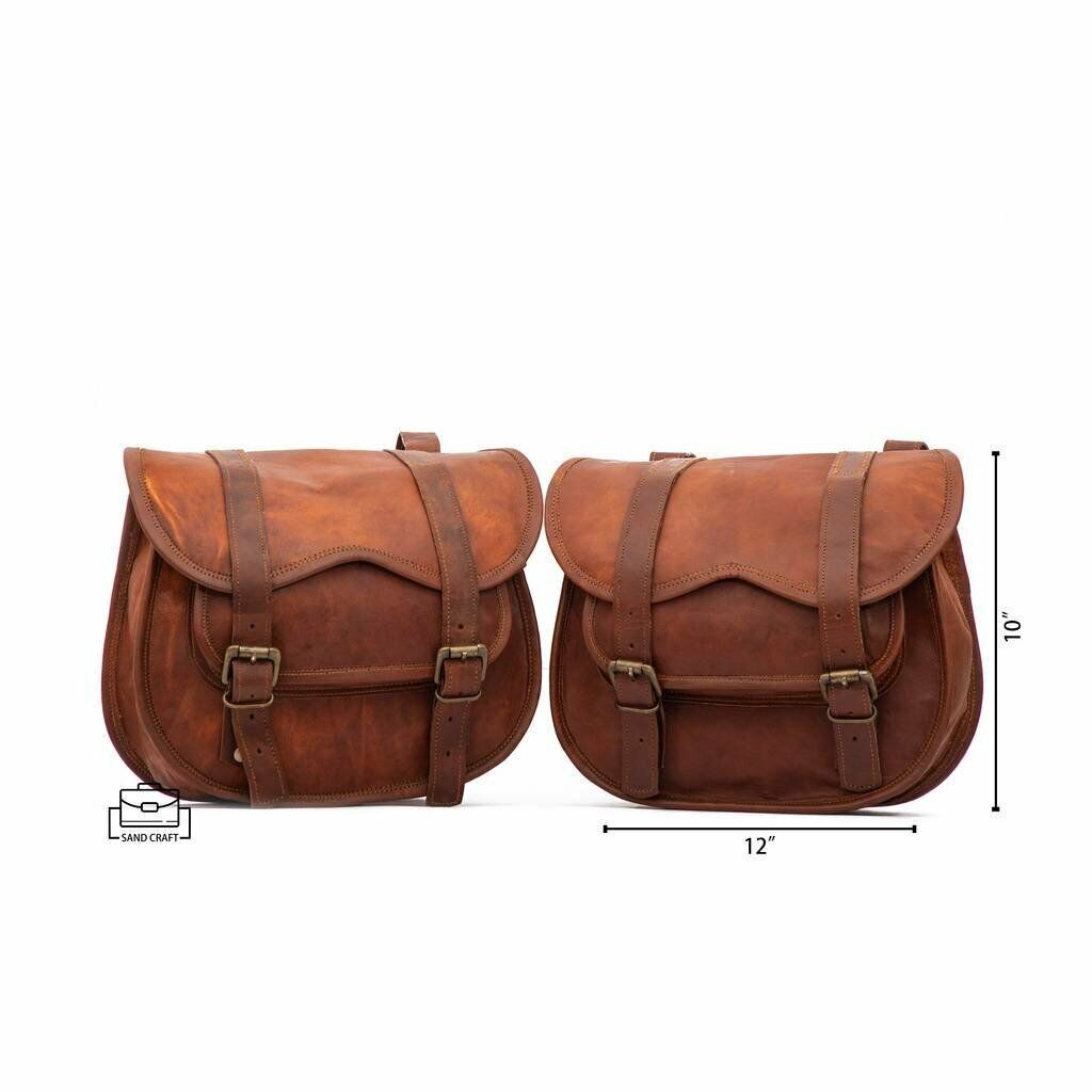 Leather Motorcycle Saddle Bags Two Brown Leather 2 Side Pouch Panniers Real