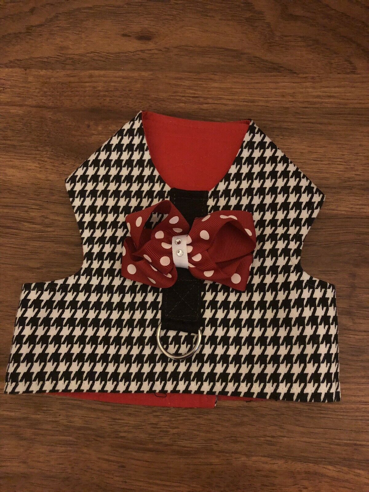 Ritebag Dog Jacket Size Medium Houndstooth Print Red Bow And Leash Ring