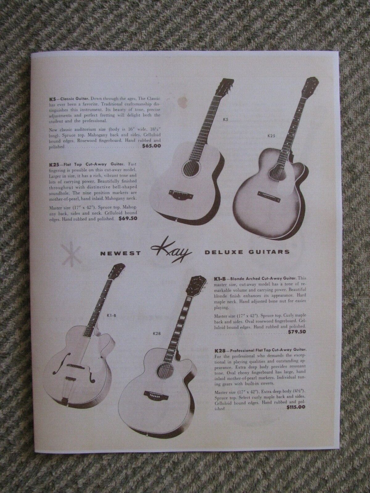 Kay 1955? Guitar Catalog/brochure Reprint/copy Chicago Us Bidders Only