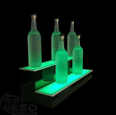 24" Lighted Bar Shelf, Two Steps, Liquor Display Shelving, Bar Bottle Shelves