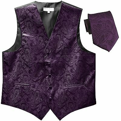 New Men's Formal Vest Tuxedo Waistcoat_necktie Paisley Pattern Dark Purple