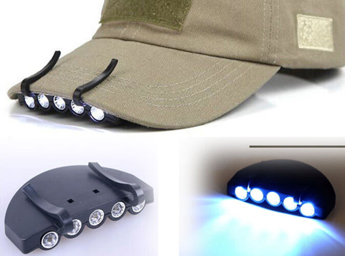 Bright 5 Led Clip On Hat Head Cap Light Headlamp Flashlight