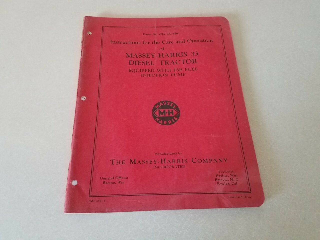 Massey Harris 33 Diesel Tractor Operators Manual