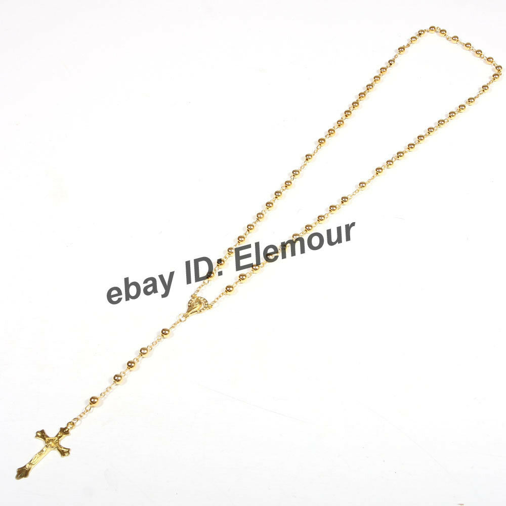 Catholic  Gold Tone Beads Rosary Necklace  (us Seller)