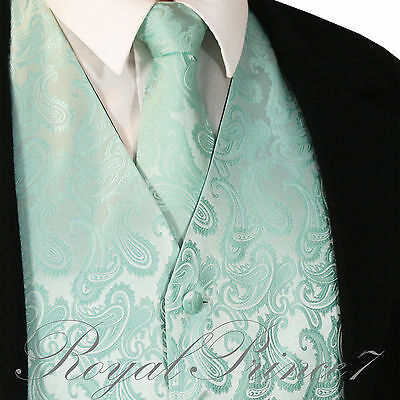 Aqua Mint Green20-hh Paisley Tuxedo Suit Dress Vest Waistcoat & Neck Tie Wedding