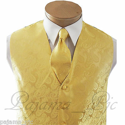 Men's Gold Xs To 6xl Paisley Dress Vest Waistcoat & And Neck Tie Wedding Party