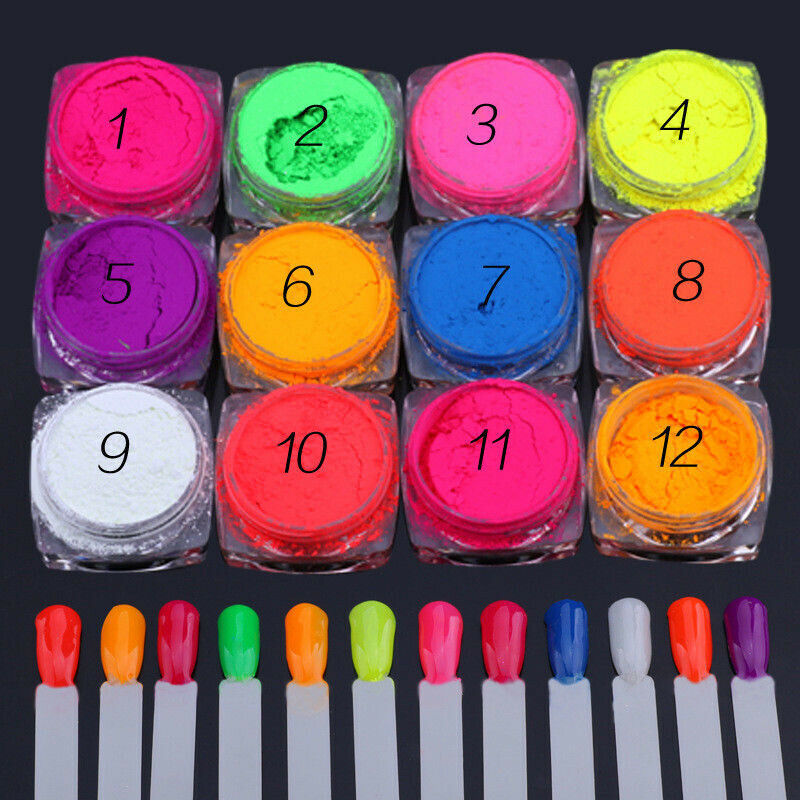 12 Colors/set Neon Phosphor Nail Art Pigment Powder Glitter Manicure Decor Tips