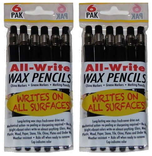 New 12-pack Black Retractable Wax Pencils Grease Markers China Gel Marking Pen +