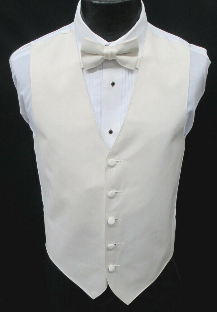 Men's Ivory Satin Fullback Tuxedo Vest & Tie Off-white Cream Wedding Prom Mason