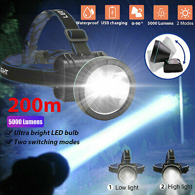 Super Bright Led Headlamp Rechargeable Headlight Torch 5000 Lumens For Hunting