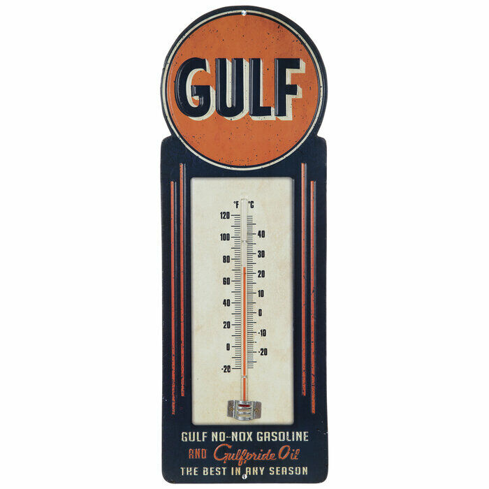 Gulf Thermometer Sign Metal Motor Oil Gasoline Pump Mane Cave Garage Decor Dad