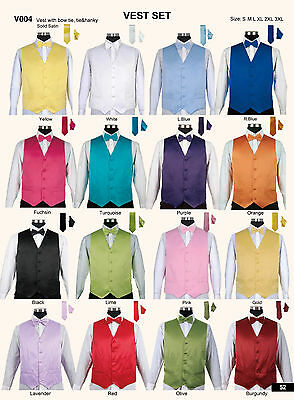 Men’s 4 Piece Tuxedo Vest Set With Bow Tie, Handkerchief And Tie 16 Colors V004